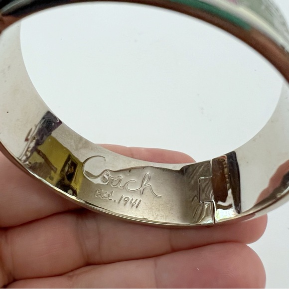COACH Multicolor Enamel Purse Handbag Design Hinged Bracelet Silvertone - Picture 14 of 16